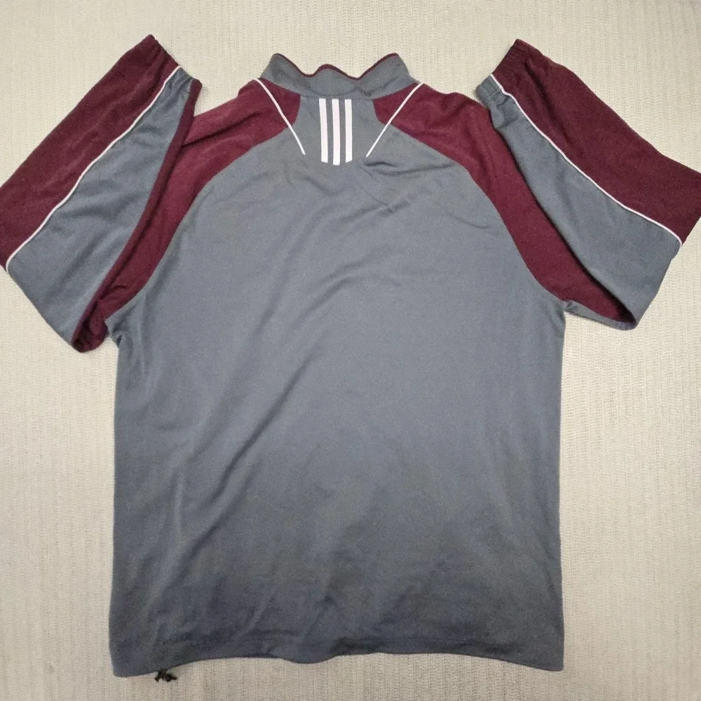 Adidas Pullover Mens 2XL Gray Maroon 1/4 Zip Long Sleeve Colorblock Athletic Top